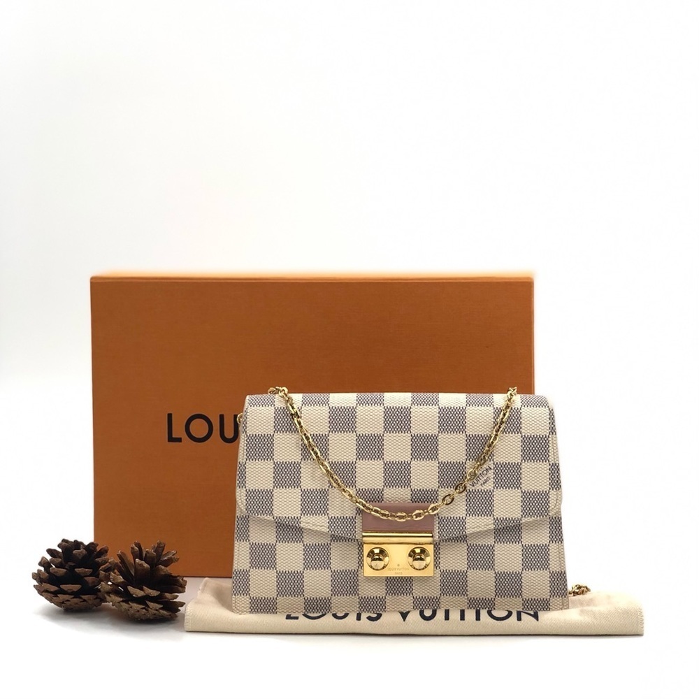 Louis Vuitton Croisette Chain Wallet Damier Azur Rose Ballerina Pink